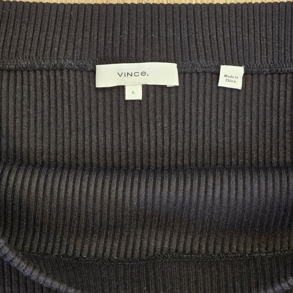 Vince Black Ribbed Knit Midi Skirt Pull-On Stretch Minimalist Size L - Picture 3 of 4